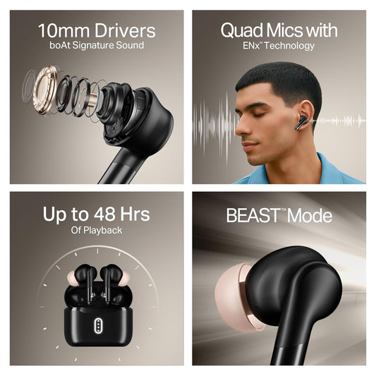 Boat Airdopes 141 Gen 2 (2025), 4 Mics ENx Tech, 48 Hrs Playback, Free Music Streaming, Fast Charge, Low Latency, IPX4, v5.4 Bluetooth Earbuds, TWS Ear Buds Wireless Earphones with mic (Active Black)