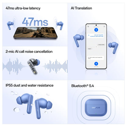OnePlus Nord Buds 3r TWS Earbuds up to 54 Hours Playback, 2-mic Clear Calls, 3D Spatial Audio, AI Translation, 12.4mm Drivers, Dual-Device Connectivity, 47ms Low Latency - (Aura Blue)