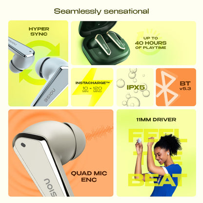 Noise Buds N1 Truly Wireless Earbuds with Chrome Finish, 40H of Playtime, Quad Mic with ENC, Ultra Low Latency Gaming (Up to 40 Ms), Instacharge(10 Min=120 Min), Bluetooth V5.3(Forest Green)