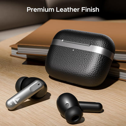 Boat Airdopes 111v2, Premium Leather Finish, 4Mics ENx, 50HRS Battery, 13mm Drivers, Fast Charge, Dual Pair, v5.4 Bluetooth TWS in Ear Earbuds Wireless Earphones with mic (Classic Black)