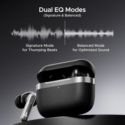 Boat Airdopes 111v2, Premium Leather Finish, 4Mics ENx, 50HRS Battery, 13mm Drivers, Fast Charge, Dual Pair, v5.4 Bluetooth TWS in Ear Earbuds Wireless Earphones with mic (Classic Black)