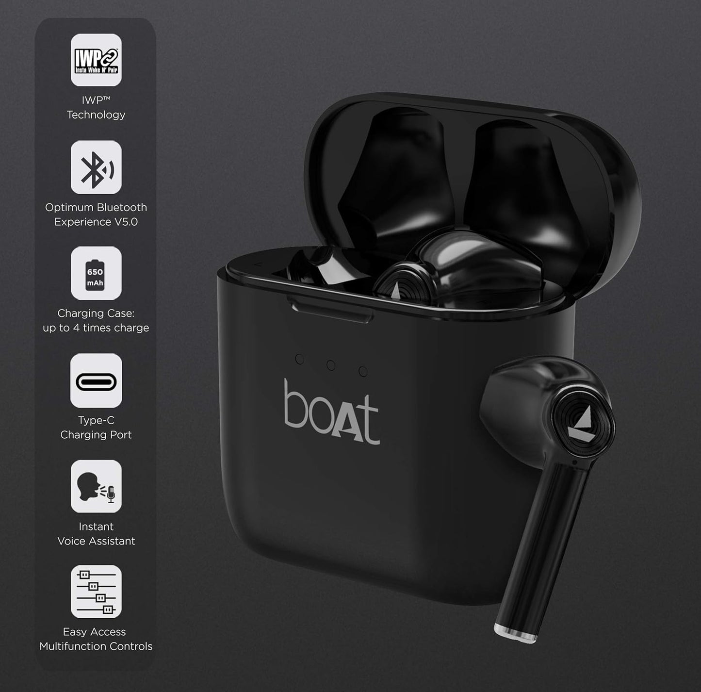 Boat Airdopes 131/8 with 60 Hrs Playback, ASAP Charge Truly Wireless Bluetooth in Ear Earbuds with Mic (Active Black)