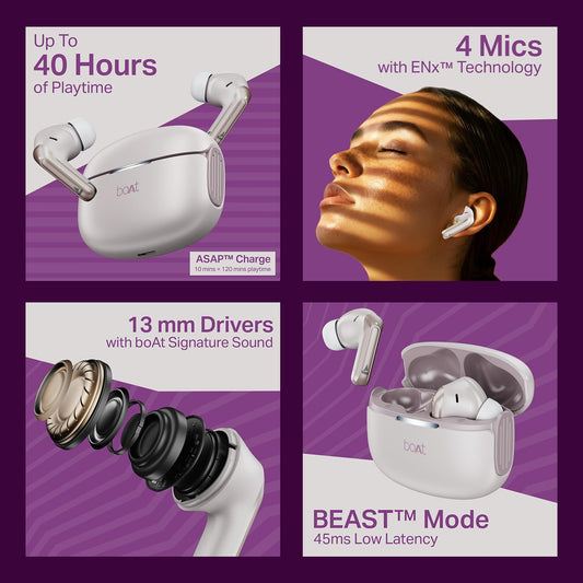 Boat 2025 Launch Airdopes 219, 4Mics ENx, 40H Battery, Best in Segment for Calling, Stream Ad Free Music via App Support, Bluetooth Earbuds, TWS Ear Buds Wireless Earphones with mic (Ivory Mist)