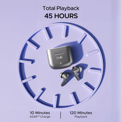 Boat Airdopes 91, 45HRS Battery, 50ms Low Latency, ENx Tech, Fast Charge, IPX4, IWP Tech, v5.3 Bluetooth Earbuds, TWS Ear Buds Wireless Earphones with mic (Mist Grey)