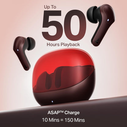 Boat 2025 Launch Airdopes Plus 311, Glass Design, ENx Tech, Fast Charge, 50 Hrs Battery, Stream Ad Free Music via App Support Bluetooth Earbuds, TWS Ear Buds Wireless Earphones with mic (Crimson Red)