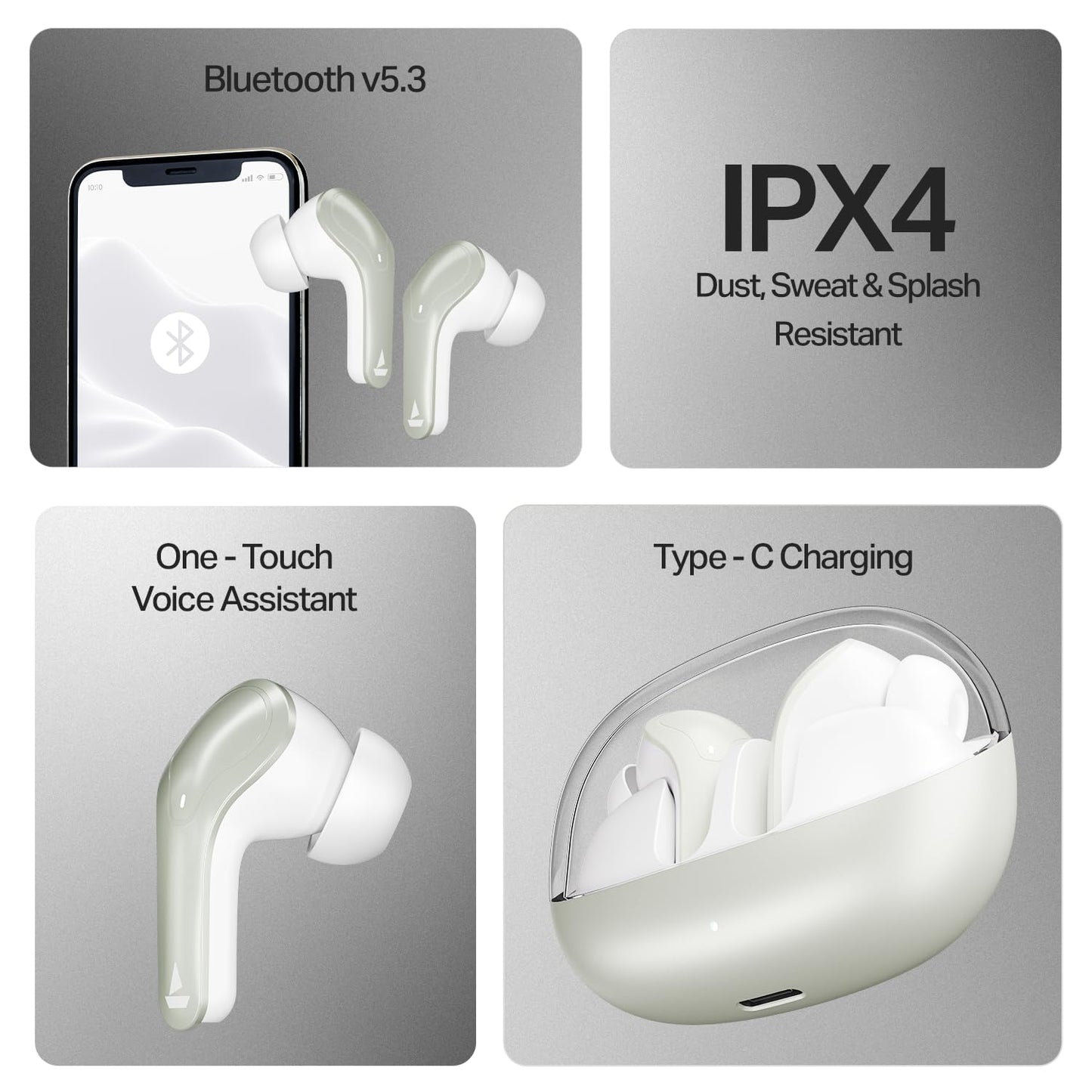 Boat 2025 Launch Airdopes Plus 311,Glass Design,ENx Tech,50 H Battery, Fast Charge, Stream Ad Free Music via App Support, Bluetooth Earbuds, TWS Ear Buds Wireless Earphones with mic (Ash Grey)