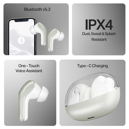Boat 2025 Launch Airdopes Plus 311,Glass Design,ENx Tech,50 H Battery, Fast Charge, Stream Ad Free Music via App Support, Bluetooth Earbuds, TWS Ear Buds Wireless Earphones with mic (Ash Grey)