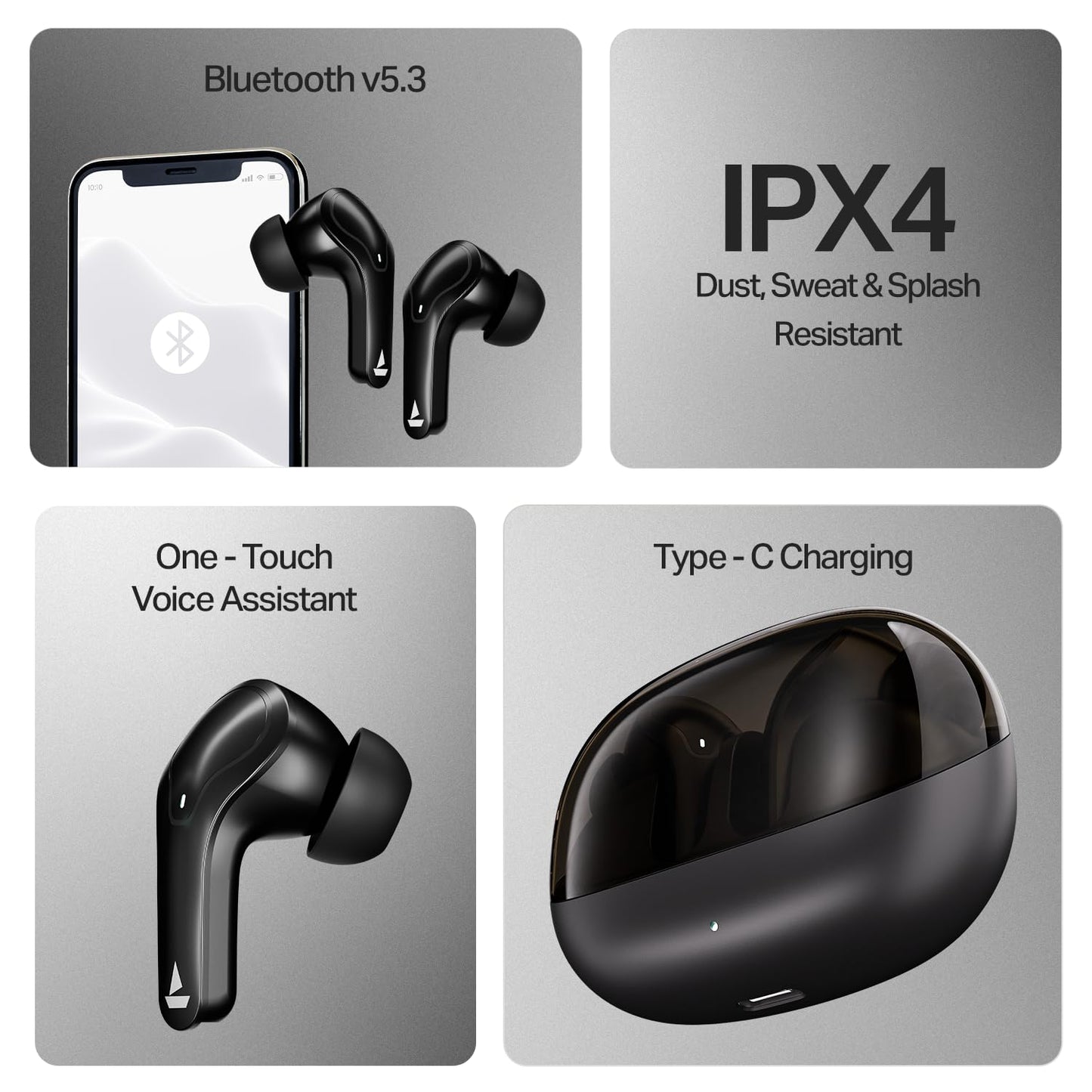 Boat 2025 Launch Airdopes Plus 311,Glass Design,ENx Tech,50 H Battery, Fast Charge, Stream Ad Free Music via App Support, Bluetooth Earbuds, TWS Ear Buds Wireless Earphones with mic (Charcoal Black)