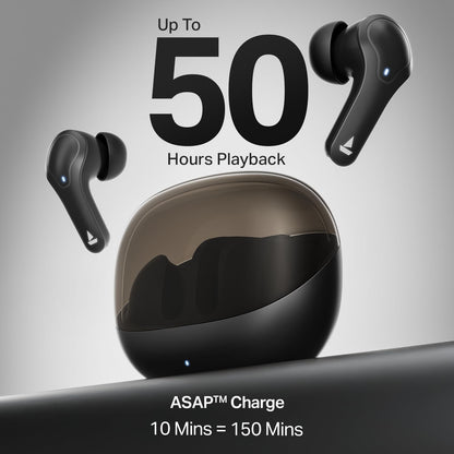 Boat 2025 Launch Airdopes Plus 311,Glass Design,ENx Tech,50 H Battery, Fast Charge, Stream Ad Free Music via App Support, Bluetooth Earbuds, TWS Ear Buds Wireless Earphones with mic (Charcoal Black)