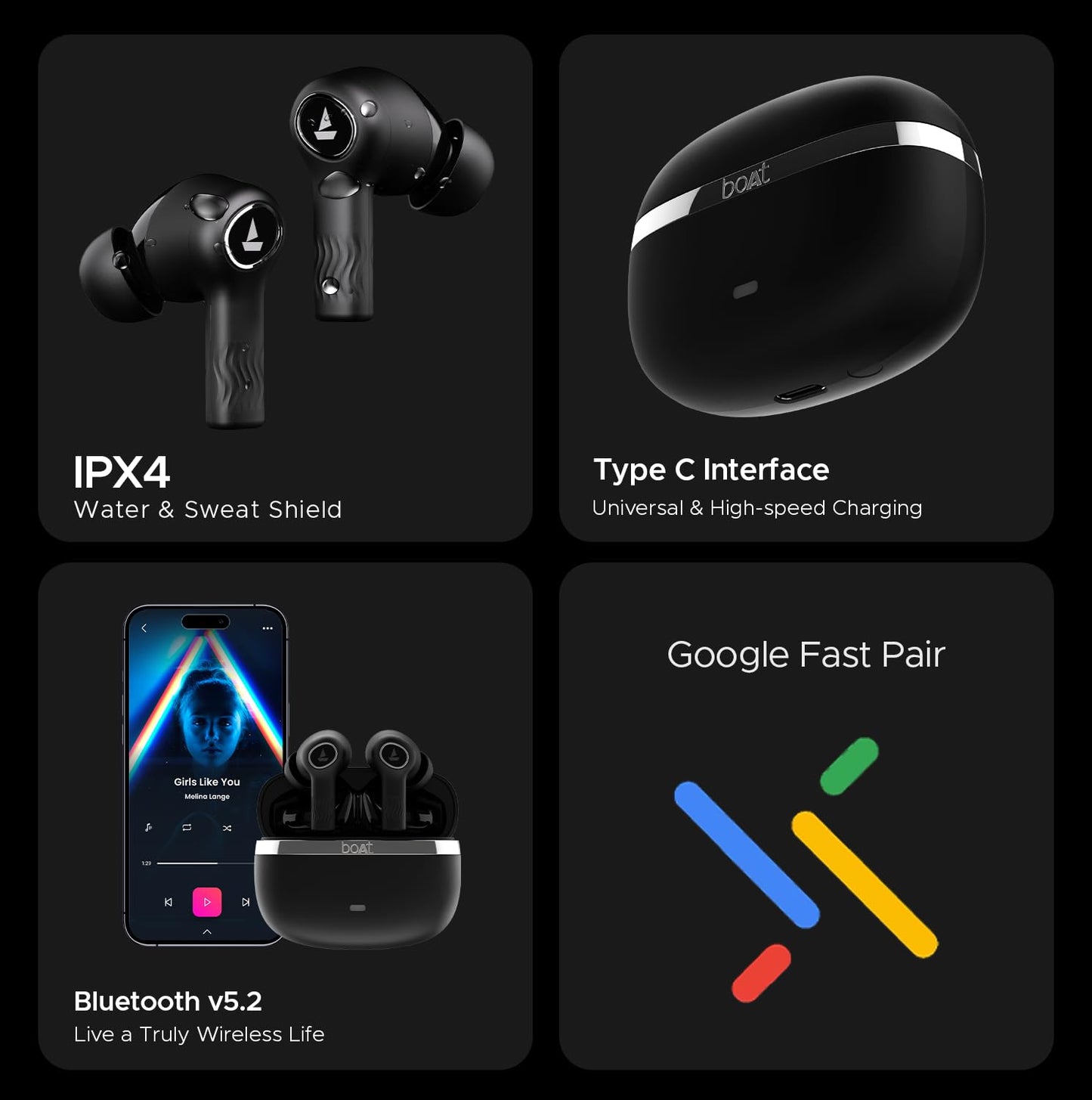 Boat Nirvana Ion, 120HRS Battery, Crystal Bionic Sound w/Dual EQ Modes, 4Mics ENx, App Support, Low Latency, IPX4, v.5.2 Bluetooth Earbuds, TWS Ear Buds Wireless Earphones with mic (Charcoal Black)