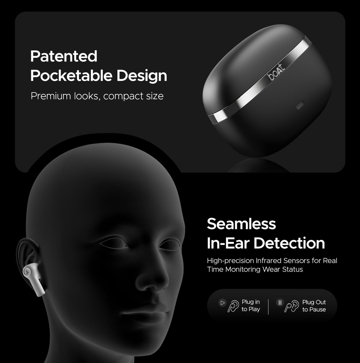 Boat Nirvana Ion, 120HRS Battery, Crystal Bionic Sound w/Dual EQ Modes, 4Mics ENx, App Support, Low Latency, IPX4, v.5.2 Bluetooth Earbuds, TWS Ear Buds Wireless Earphones with mic (Charcoal Black)