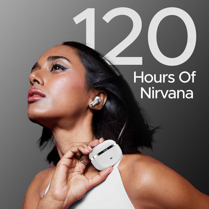 Boat Nirvana Ion, 120HRS Battery, Crystal Bionic Sound w/Dual EQ Modes, 4Mics ENx, App Support, Low Latency, IPX4, v.5.2 Bluetooth TWS in Ear Earbuds Wireless Earphones with mic (Ivory White)
