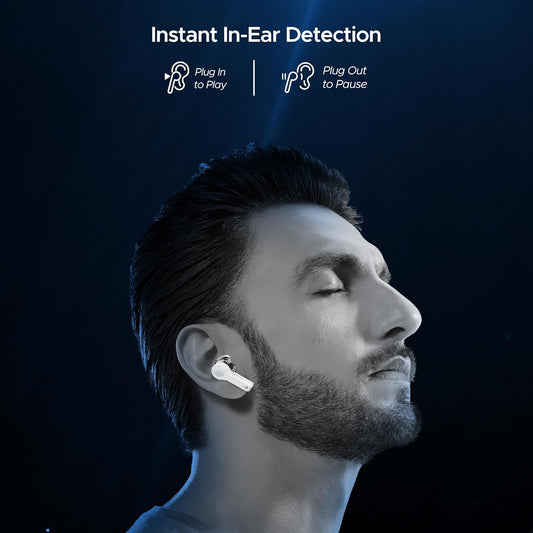 Boat Nirvana Space, 360 Spatial Audio, Active Noise Cancellation (~32dB), 100Hrs Battery,4Mics ENx, Fast Charge, v5.3 Bluetooth TWS in Ear Earbuds Wireless Earphones with mic (Celestial White)