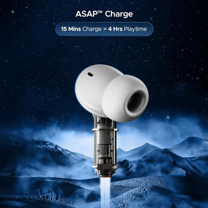 Boat Nirvana Space, 360 Spatial Audio, Active Noise Cancellation (~32dB), 100Hrs Battery,4Mics ENx, Fast Charge, v5.3 Bluetooth TWS in Ear Earbuds Wireless Earphones with mic (Celestial White)