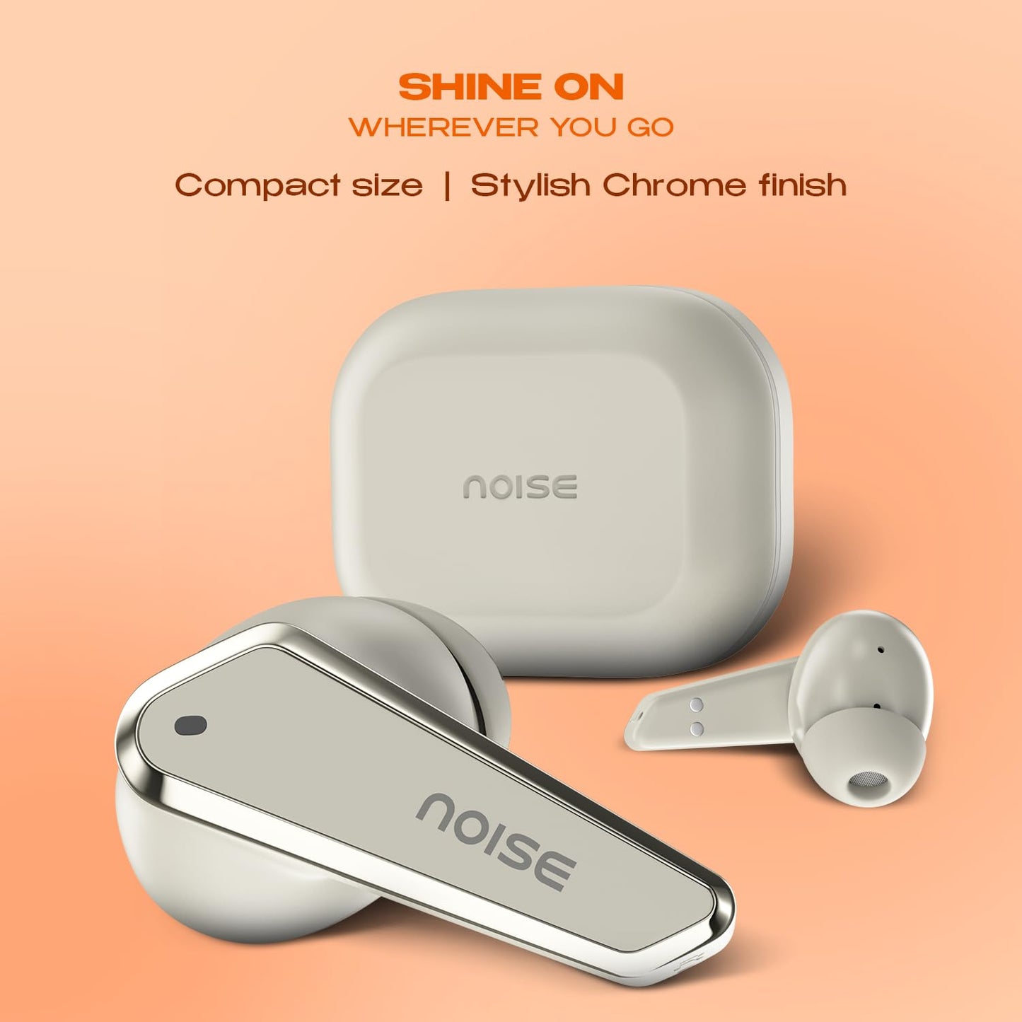 Noise Buds N1 Truly Wireless Earbuds with Chrome Finish, 40H of Playtime, Quad Mic with ENC, Ultra Low Latency Gaming (Up to 40 Ms), Instacharge(10 Min=120 Min), Bluetooth V5.3(Calm Beige)