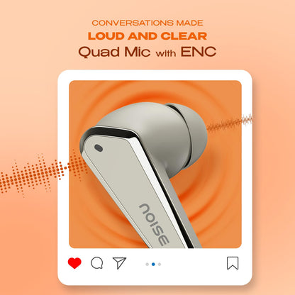 Noise Buds N1 Truly Wireless Earbuds with Chrome Finish, 40H of Playtime, Quad Mic with ENC, Ultra Low Latency Gaming (Up to 40 Ms), Instacharge(10 Min=120 Min), Bluetooth V5.3(Calm Beige)