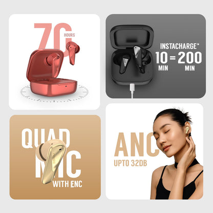 Noise Newly Launched Buds N2 Pro Truly Wireless Earbuds with 70H of Playtime, ANC(Upto 32Db), Dual Pairing, Instacharge(10 Min=200 Min), BT V6.0(Slate Black)