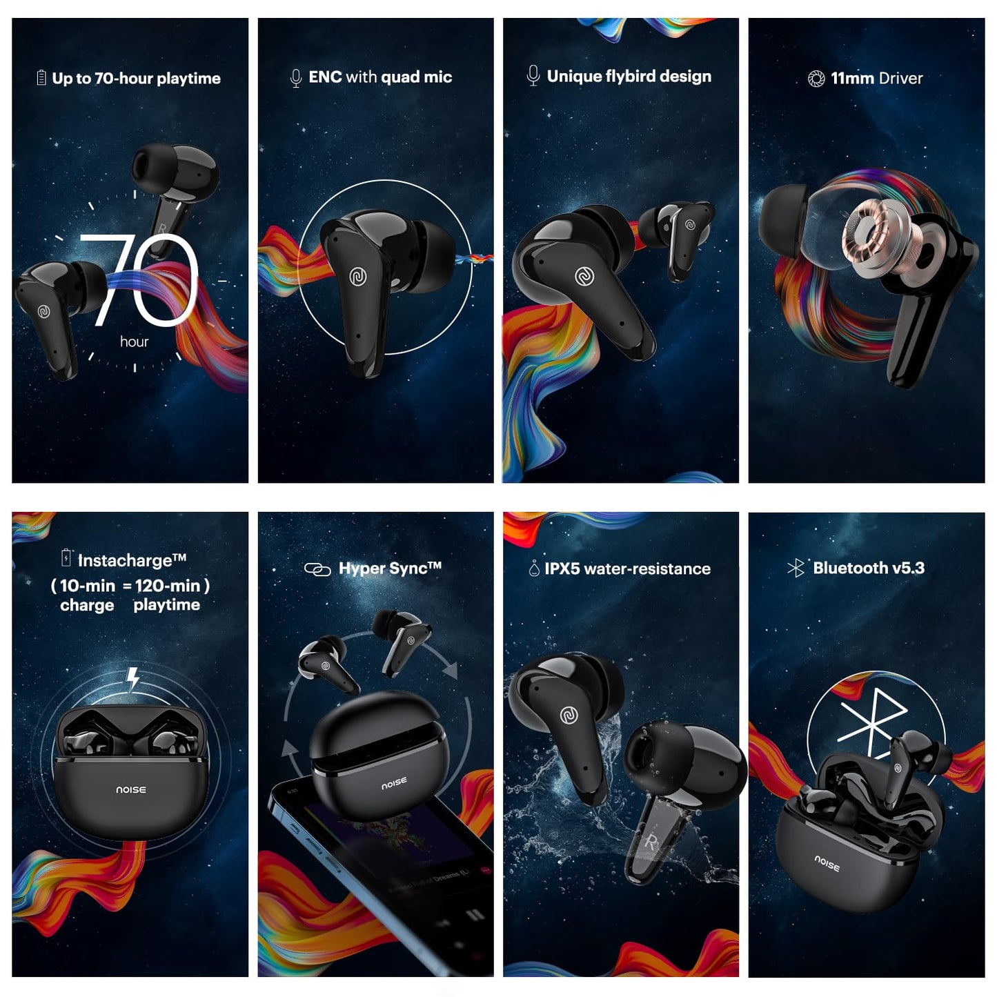 Noise Buds VS102 Plus Wireless Earbuds, Bluetooth Earbuds with 70H Playtime, Quad Mic ENC for Clear Calls, 11mm Drivers, Deep Bass, Instacharge, Bluetooth v5.3 (Matte Black)