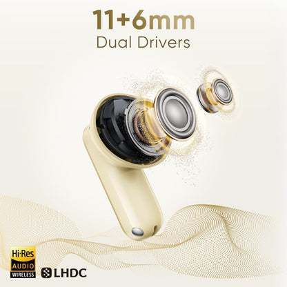 realme Buds Air 8,11mm+6mm Dual Dynamic Bass Drivers,58Hrs Playtime, 55dB ANC,6 Mic ENC, 45ms Low Latency, 360° Spatial Audio, Hi-Res LHDC, IP55 Dust & Water Resistant, BT v5.4 (Master Gold)