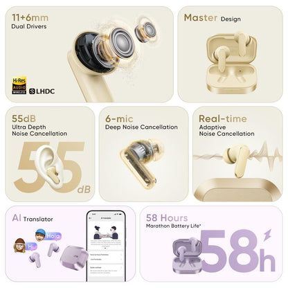 realme Buds Air 8,11mm+6mm Dual Dynamic Bass Drivers,58Hrs Playtime, 55dB ANC,6 Mic ENC, 45ms Low Latency, 360° Spatial Audio, Hi-Res LHDC, IP55 Dust & Water Resistant, BT v5.4 (Master Grey)