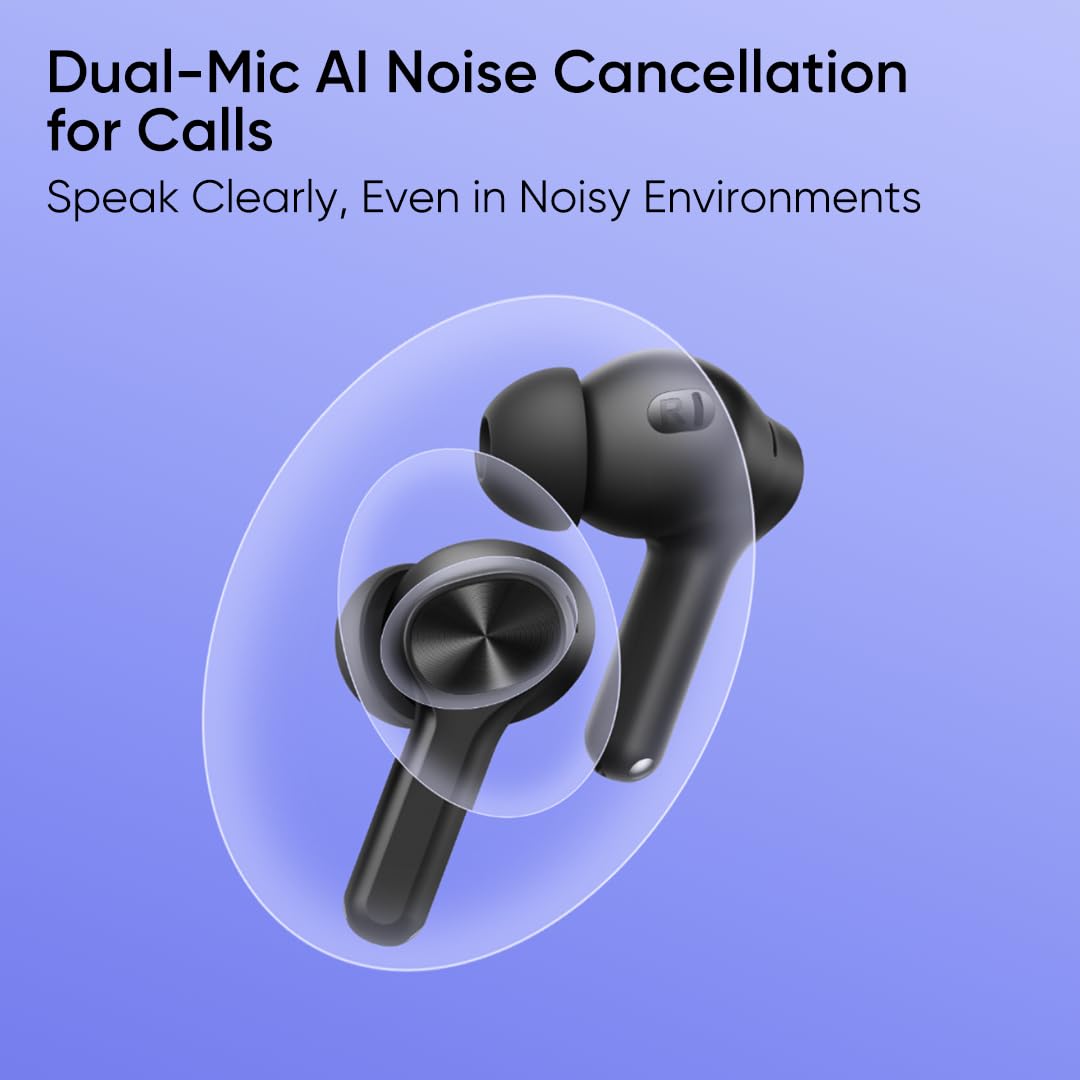 Realme Buds T200 Lite Bluetooth in Ear Earbuds,4 Mic, AI ENC for Calls,48 Hours Total Playback with Fast Charging and Low Latency Gaming TWS,Google Fast Pair, with mic (Volt Black)