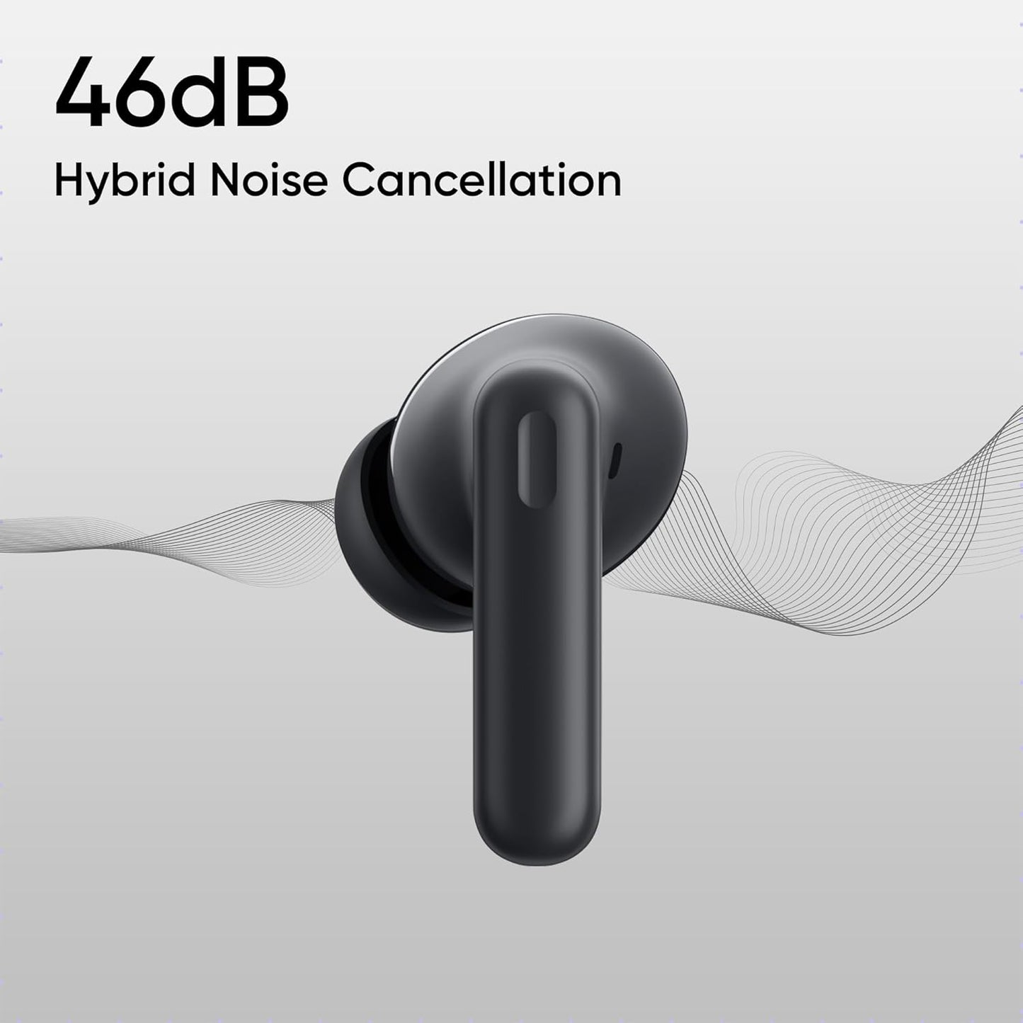 Realme Buds T310 True Wireless in-Ear Earbuds with 46dB Hybrid ANC, 360° Spatial Audio, 12.4mm Dynamic Bass Driver, Upto 40Hrs Battery and Fast Charging (Vibrant Black)