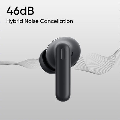 Realme Buds T310 True Wireless in-Ear Earbuds with 46dB Hybrid ANC, 360° Spatial Audio, 12.4mm Dynamic Bass Driver, Upto 40Hrs Battery and Fast Charging (Vibrant Black)