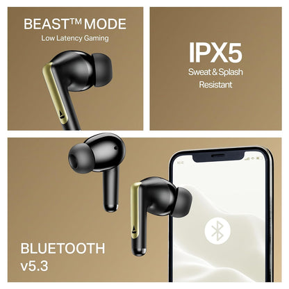 boAt Airdopes 141 Elite ANC (2025), ANC(~35dB), 4Mics ENx Tech, 42H Battery, Fast Charge,Stream Ad Free Music via App Support, IPX5, Bluetooth Earbuds, TWS Ear Buds Wireless Earphones with mic (Black)