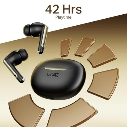 boAt Airdopes 141 Elite ANC (2025), ANC(~35dB), 4Mics ENx Tech, 42H Battery, Fast Charge,Stream Ad Free Music via App Support, IPX5, Bluetooth Earbuds, TWS Ear Buds Wireless Earphones with mic (Black)