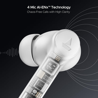 Boat Airdopes 300, Cinematic Spatial Audio, 50HRS Battery, 4Mic AI ENx, Fast Charge, App Support, Low Latency, IPX4, v5.3 Bluetooth TWS in Ear Earbuds Wireless Earphones with mic (Chrome White)